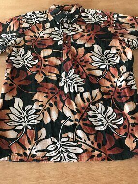Ono Hawaiian Shirt Men L Brown Floral 1/4 Button Up Pocket Short Sleeve Pullover